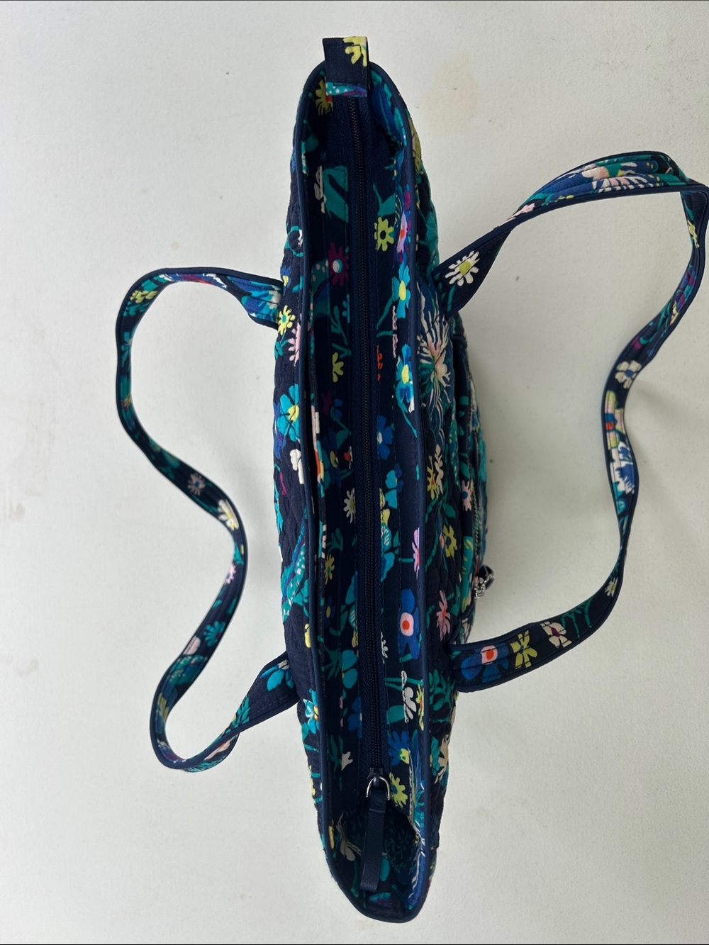 Vera Bradley Navy Quilted Floral Tote with Teal & Pink Accents - Picture 7 of 8
